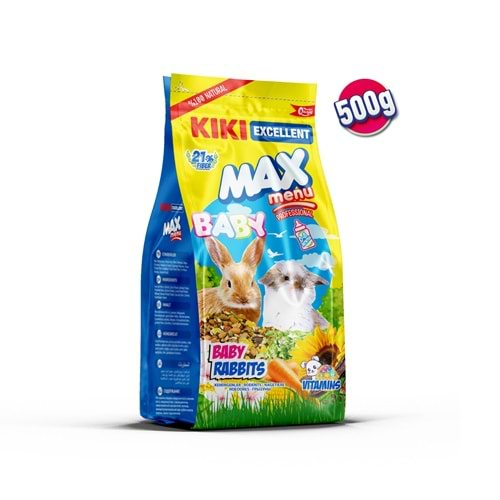 KIKI Excellent Kemirgen Max Menu Baby Rabbits Yavru Tavşan Yemi 500 gr. 12 Adet (Kutu) KG303B12