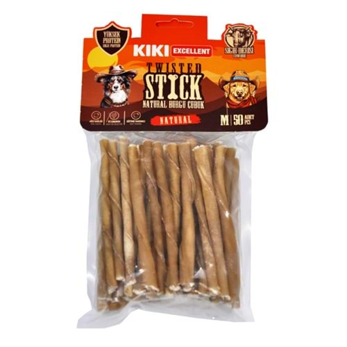 Kiki Excellent Natural Twisted Stick (Natural Burgu Çubuk) M - 50 ADET