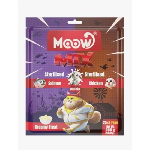 Moow Karışık Somonlu&Tavuklu Keçi Sütlü 12gr x 30' lu Sterilised Kedi Krema Ödülü