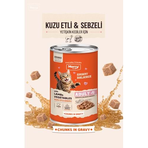 Merry Kuzu Etli ve Sebzeli Yetişkin Kedi Konserve Yaş Mama Konserve 400 Gr X 12 Adet
