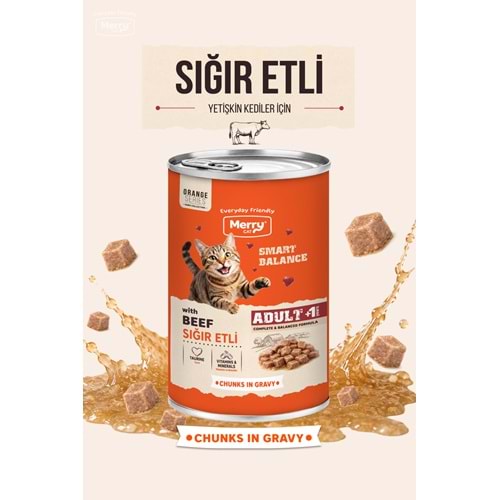 Merry Sığır Etli Yetişkin Kedi Konserve Yaş Mama Konserve 400 Gr X 12 Adet