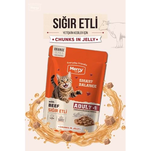 Merry Yetişkin Kediler İçin Jöle İçinde Sığır Etli Pouch Yaş Kedi Maması 85 g ( 24 lü )