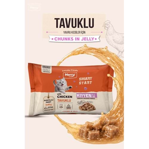 Merry Yavru Kediler İçin Jöle İçinde Tavuklu Flowpack Pouch 5 x 85 g ( 12 li )