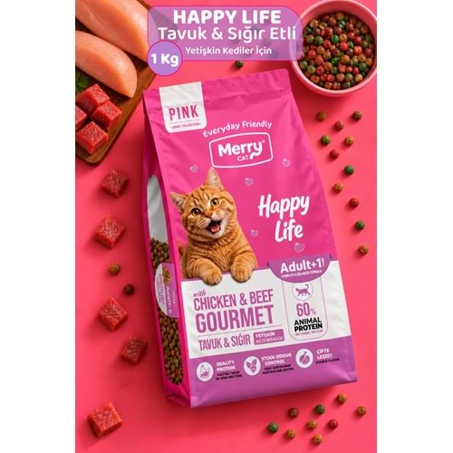 Merry Cat Pink Yetişkin Kedi Tavuklu ve Sığır Etli Gurme Kuru Kedi Maması 12x1kg