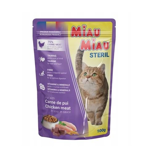 Miau Miau Sterilised Tavuklu Kısır Kedi Pouch 100 Gr 24lü