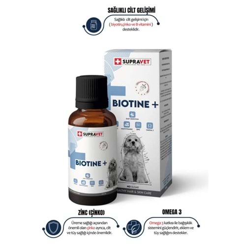 Supravet Plus +b For Dogs Biotine Damla 100 Ml + Zinc + Multi Vitamin ( Köpekler Için Tüy Sağlığı Damlası )(Biyotin)