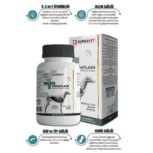 Supravet Köpekler için Eklem ve Kas Geliştirici Likit MEGAFLASH +XXL 500 ML (Special Complex Liquid)