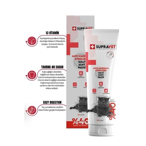 Supravet Sterilised Kısırlaştırılmış Kediler için Malt Macun 100 Gr ( MULTİ VİTAMİN)