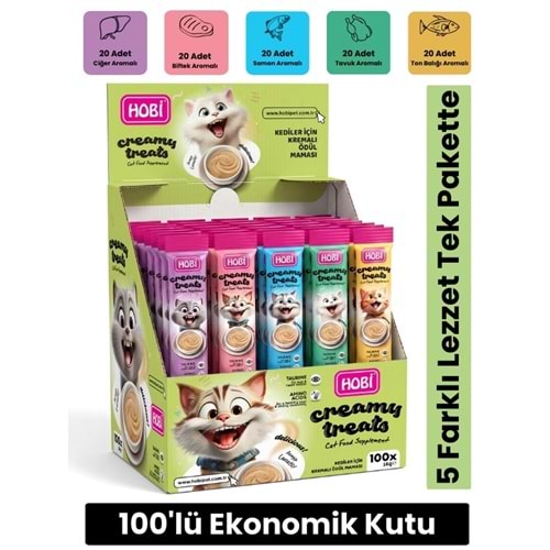 Hobi 5 Çeşit Karışık Krema Kedi Ödül Maması 14 gr x 100 Adet