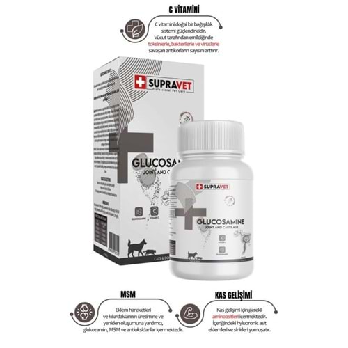 Supravet Glucosamine Kedi Ve Köpek Eklem Sağlığı Güçlendirici Glukozamin Tablet + Vitamin C 75 Tablet