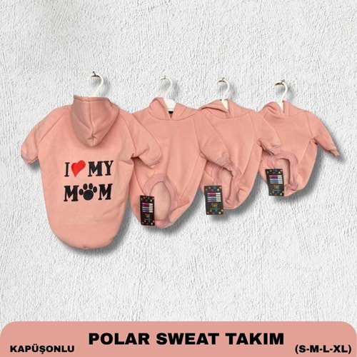 Pembe I Love Yazı Baskılı Kedi/Köpek Kıyafeti (Kapüşonlu) S-M-L-XL