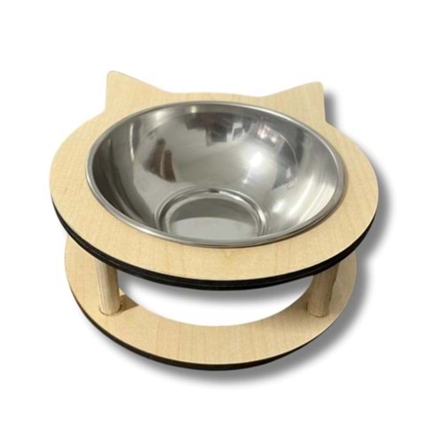 Kedi Şekilli Ahşap Mama Kabı