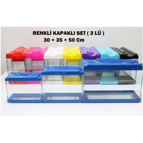Renkli Akvaryum 3 lü Set (30*35*50 cm)