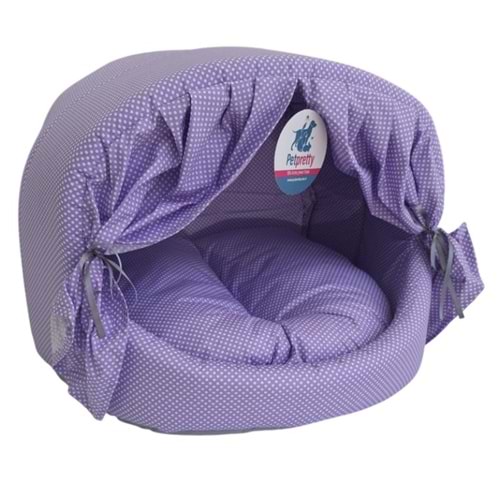 Perdeli Kumaş Yatak Lila Puantiyeli