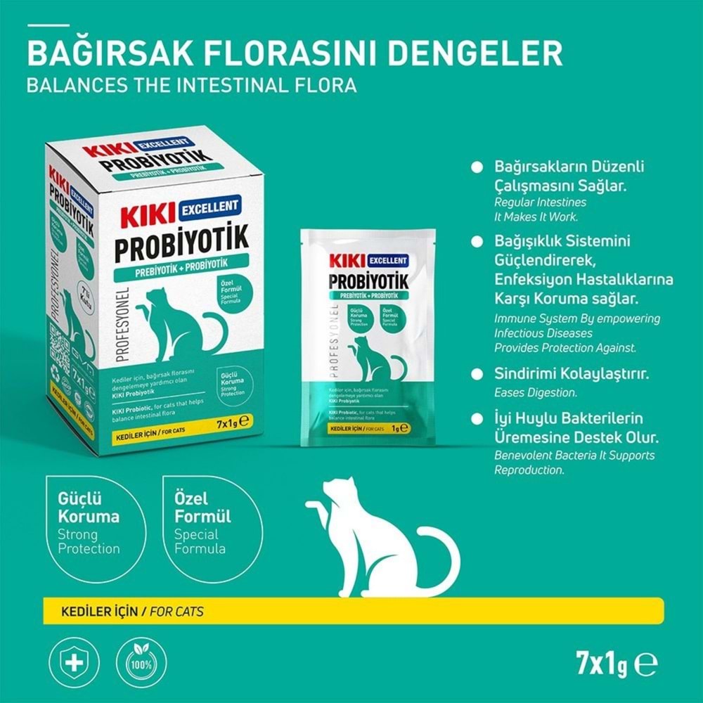 KIKI Excellent Kedi Probiyotik + Prebiyotik Saşe 1 gr. 7 Adet (Kutu) KC111B7
