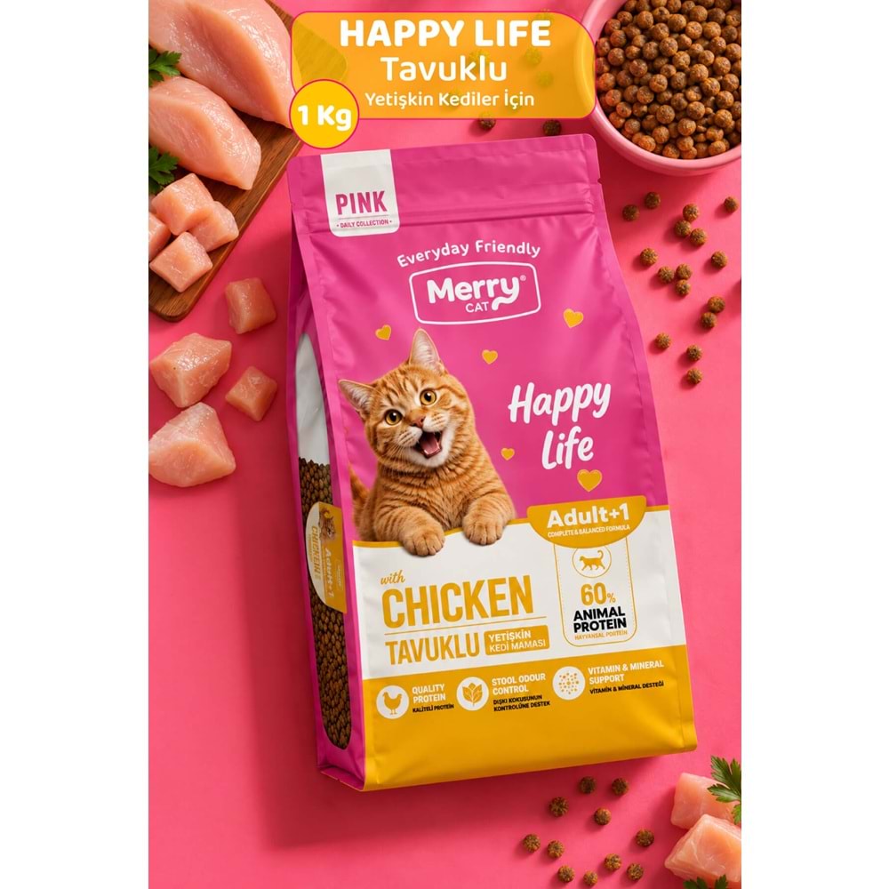 Merry Cat Pink Yetişkin Kedi Tavuklu Kuru Kedi Maması 12x1kg