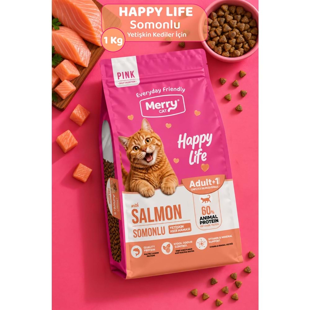 Merry Cat Pink Yetişkin Kedi Somonlu Kuru Kedi Maması 12x1kg