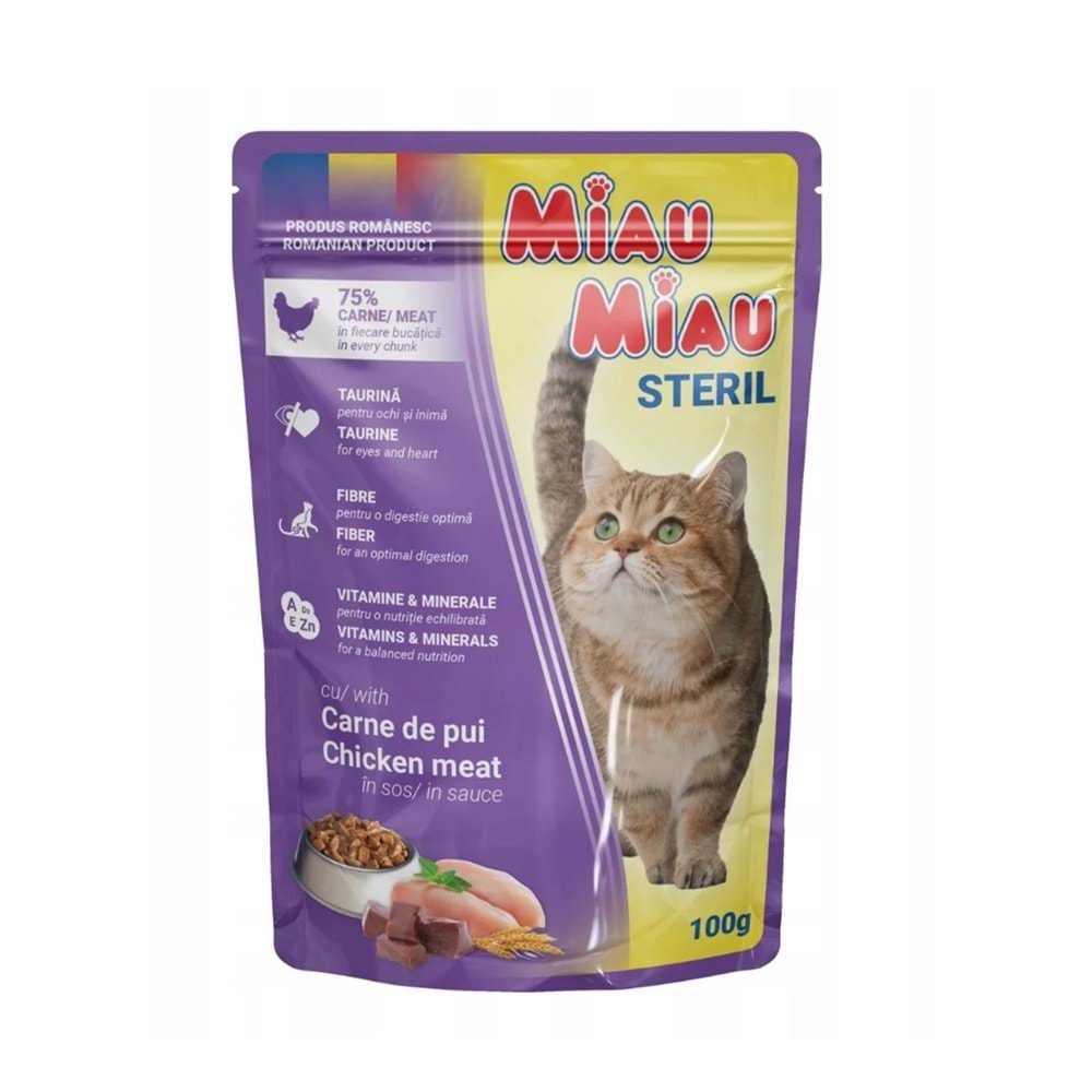 Miau Miau Sterilised Tavuklu Kısır Kedi Pouch 100 Gr 24lü